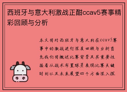 西班牙与意大利激战正酣ccav5赛事精彩回顾与分析
