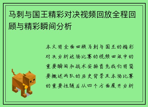 马刺与国王精彩对决视频回放全程回顾与精彩瞬间分析